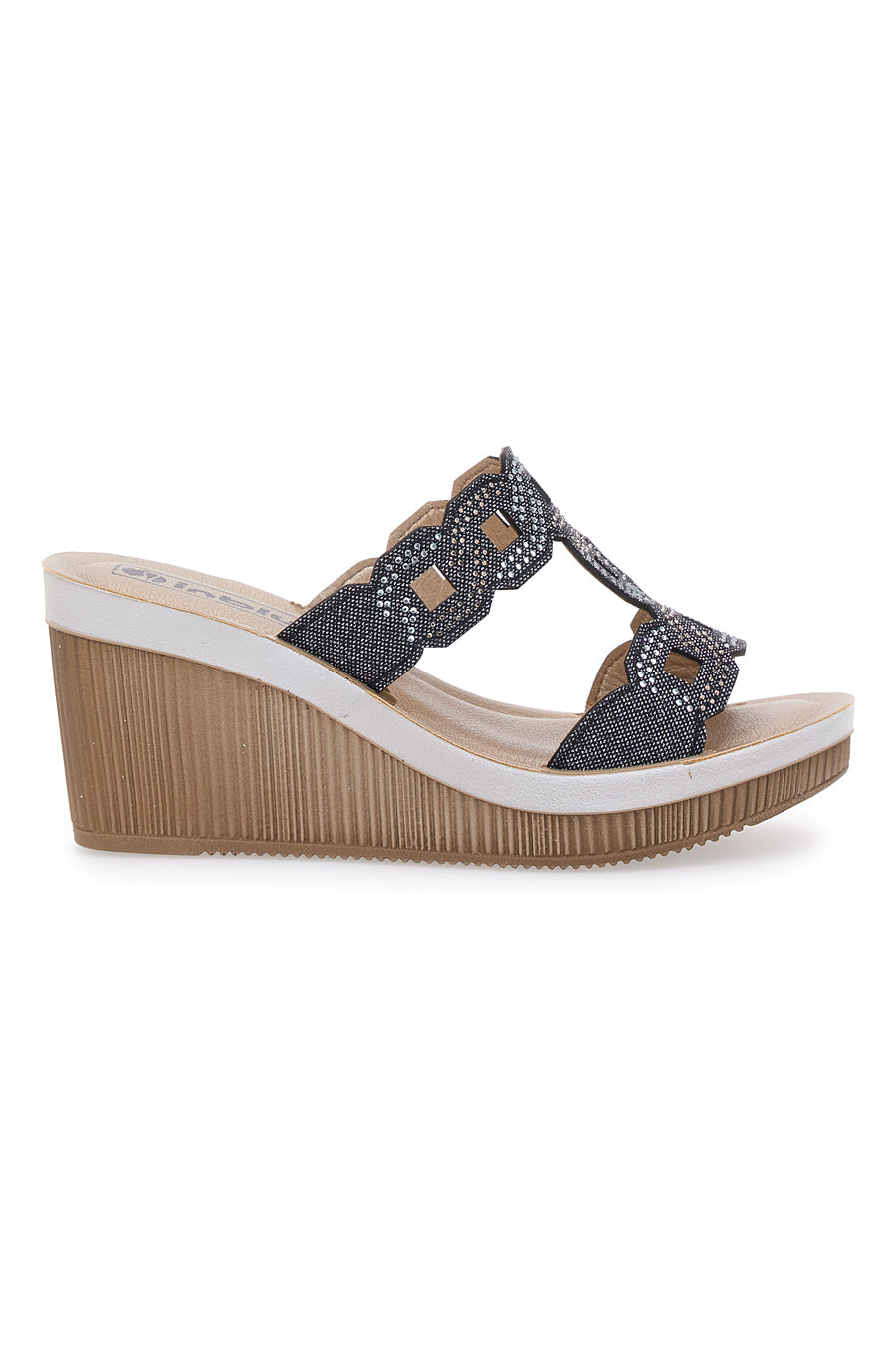 Inblu Sandali Donna Con Zeppa 6,5 Cm E Plateau 2,5 Cm – Tomaia In Ecopelle Con Strass – Plantare Imbottito