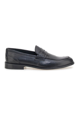 Mocassini neri in pelle con suola in cuoio made in Italy Pittarello 77109