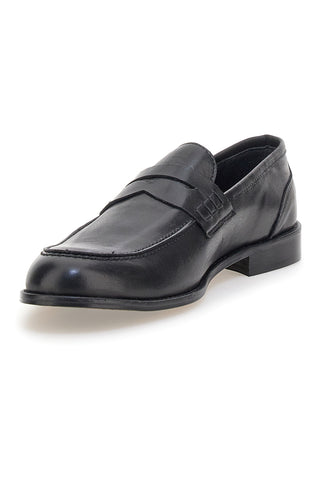 Mocassini neri in pelle con suola in cuoio made in Italy Pittarello 77109