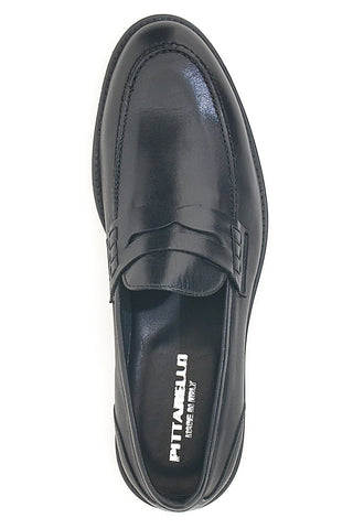 Mocassini neri in pelle con suola in cuoio made in Italy Pittarello 77109