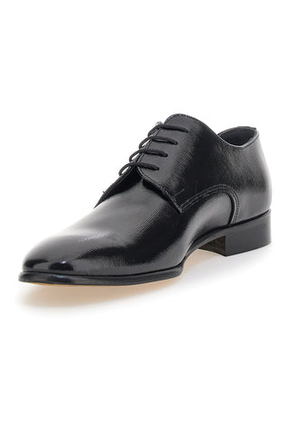 Scarpe stringate nere in vera pelle Made in Italy con suola in cuoio Pittarello 1720