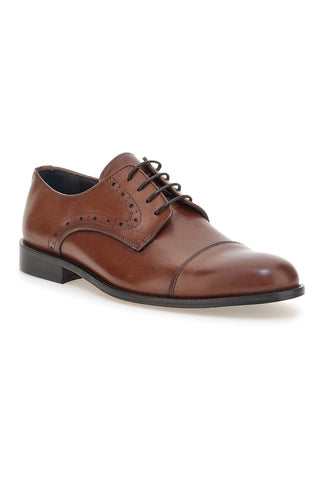 Braune Schnürschuhe aus Leder mit Ledersohle, hergestellt in Italien, Pittarello 7715