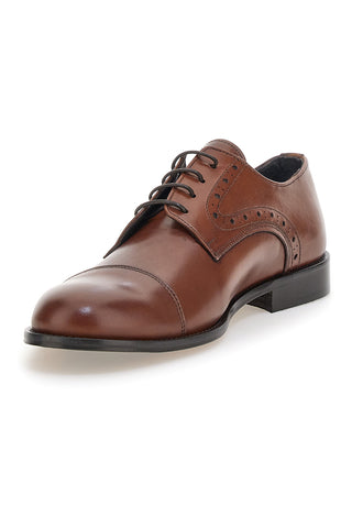 Braune Schnürschuhe aus Leder mit Ledersohle, hergestellt in Italien, Pittarello 7715