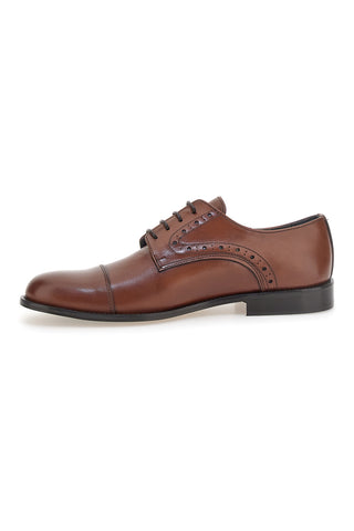 Braune Schnürschuhe aus Leder mit Ledersohle, hergestellt in Italien, Pittarello 7715