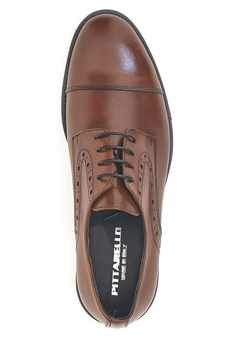 Braune Schnürschuhe aus Leder mit Ledersohle, hergestellt in Italien, Pittarello 7715
