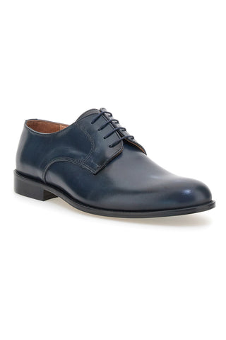 Blaue Schnürschuhe aus Leder mit Ledersohle, hergestellt in Italien, Pittarello 7720