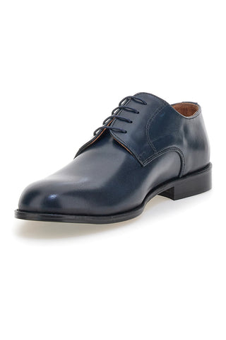 Blaue Schnürschuhe aus Leder mit Ledersohle, hergestellt in Italien, Pittarello 7720