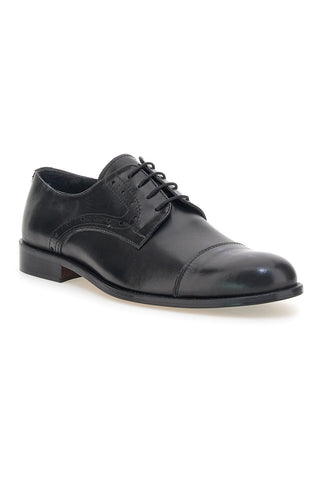 Scarpe stringate nere in pelle con suola in cuoio made in Italy Pittarello 7715