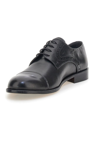 Scarpe stringate nere in pelle con suola in cuoio made in Italy Pittarello 7715