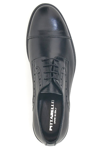 Scarpe stringate nere in pelle con suola in cuoio made in Italy Pittarello 7715