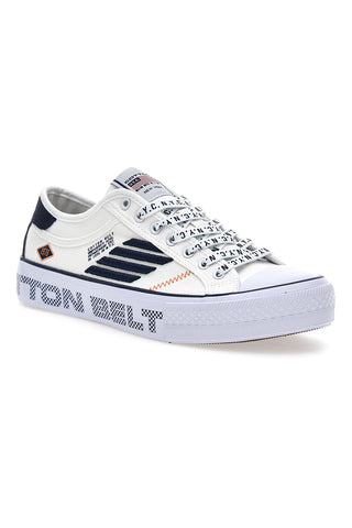 Low Cotton Belt Adrian SS-Sneaker aus weißem und blauem Canvas