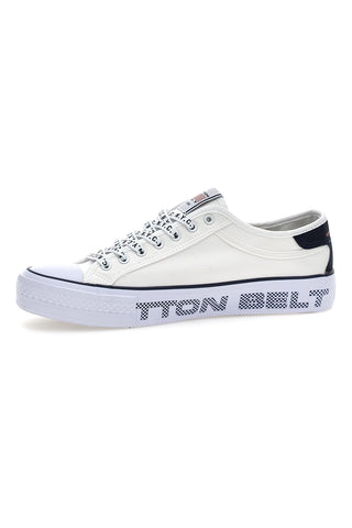 Low Cotton Belt Adrian SS-Sneaker aus weißem und blauem Canvas