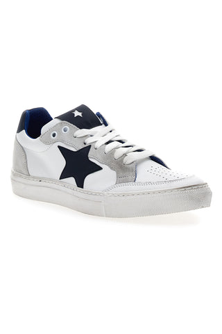 Sneakers bassa in pelle Pittarello Plus 44 Bianca e blu