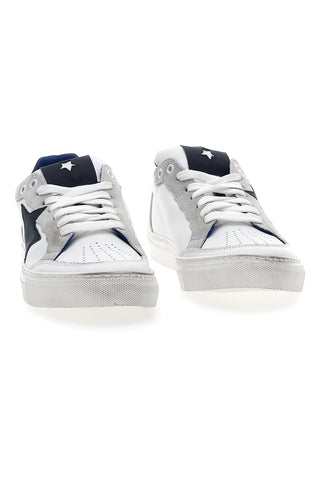 Sneakers bassa in pelle Pittarello Plus 44 Bianca e blu