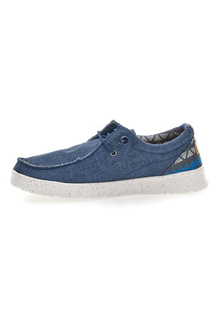 Slip-on Baumwollgürtel Wally Leinen Mokassin Blau