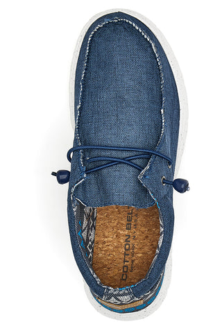 Slip-on Baumwollgürtel Wally Leinen Mokassin Blau