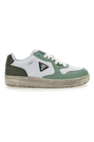 Weiße und grüne Sneakers mit Leone 44-Schnürsenkeln