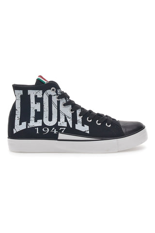 Mittelhohe schwarze und weiße Canvas-Sneaker Leone 40