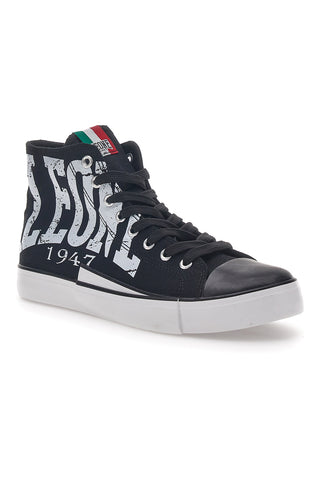Mittelhohe schwarze und weiße Canvas-Sneaker Leone 40