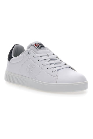 Weiße und blaue Sneakers mit Schnürsenkeln, BAUMWOLLGÜRTEL CBM424A54