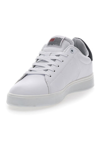 Weiße und blaue Sneakers mit Schnürsenkeln, BAUMWOLLGÜRTEL CBM424A54