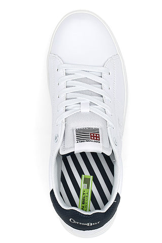 Weiße und blaue Sneakers mit Schnürsenkeln, BAUMWOLLGÜRTEL CBM424A54