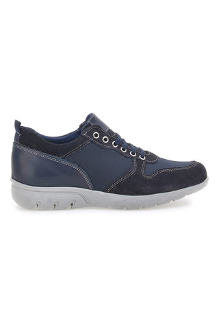 Marineblaue Schnürschuhe mit Obermaterial aus Leder und Mesh JERPOINT 99