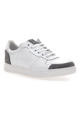 Weiße Sneakers mit grauen Details aus Leder Made in Italy PTR 123