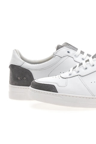 Weiße Sneakers mit grauen Details aus Leder Made in Italy PTR 123
