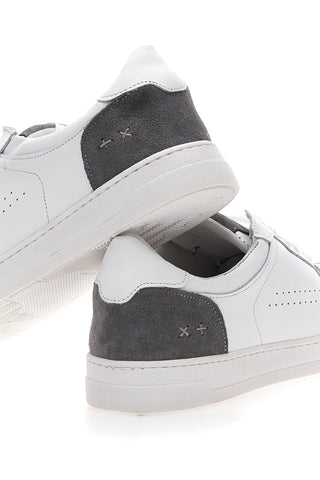 Weiße Sneakers mit grauen Details aus Leder Made in Italy PTR 123