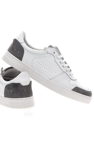 Weiße Sneakers mit grauen Details aus Leder Made in Italy PTR 123