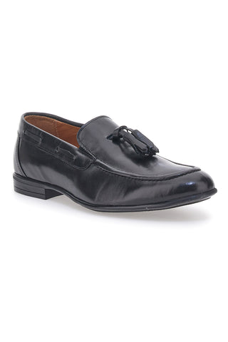 Schwarze Loafer aus Leder mit Quaste, hergestellt in Italien, PITTARELLO 071