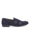 Mocassini da uomo blu scuro con doppia fibbia in pelle calzata ampia Ptr 4077