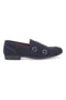Mocassini da uomo blu scuro con doppia fibbia in pelle calzata ampia Ptr 4077