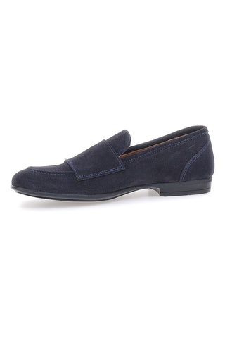 Mocassini da uomo blu scuro con doppia fibbia in pelle calzata ampia Ptr 4077