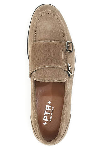 Taubengraue Mokassins mit Doppelschnalle, hergestellt in Italien, PTR 4077