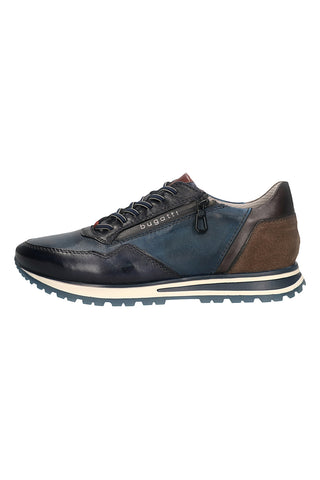 Sneakers blu e marroni in pelle con zip laterale Bugatti 331AG8094141