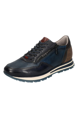 Bugatti 331AG8094141 blaue und braune Ledersneaker mit seitlichem Reißverschluss