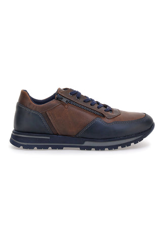 Braune und blaue Leder-Sneaker mit seitlichem Reißverschluss Pittarello eco 25275003