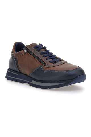 Sneakers marroni e blu in pelle con zip laterale Pittarello eco 25275003