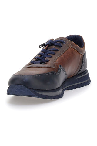 Sneakers marroni e blu in pelle con zip laterale Pittarello eco 25275003