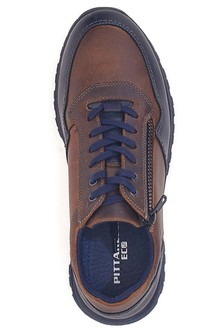 Braune und blaue Leder-Sneaker mit seitlichem Reißverschluss Pittarello eco 25275003
