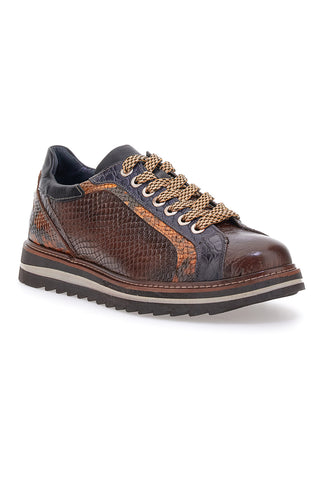 Braune Schnürschuhe mit Schlangenlederoptik und Panzersohle Pittarello Eco 25276002