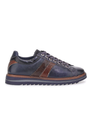 Pittarello Eco 25276006 blaue Schnürschuhe mit Einsätzen in Python-Optik und Profilsohle