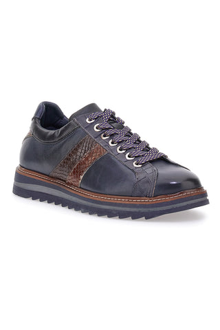 Scarpe stringate blu con inserti effetto pitone e suola carrarmato Pittarello Eco 25276006