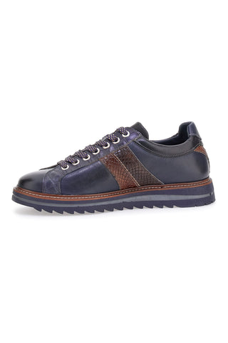 Scarpe stringate blu con inserti effetto pitone e suola carrarmato Pittarello Eco 25276006