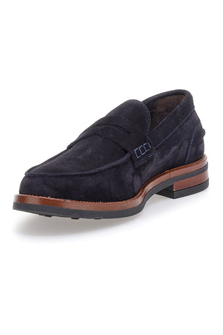 Mocassini blu in camoscio con suola a contrasto Pittarello 014
