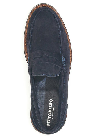 Mocassini blu in camoscio con suola a contrasto Pittarello 014