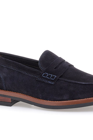 Mocassini blu in camoscio con suola a contrasto Pittarello 014