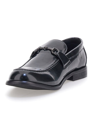 Schwarz glänzende Mokassins mit Claremorris Horsebit 210912
